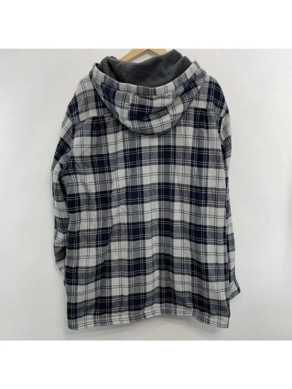 LL Bean Shacket Shirt Jacket Plaid Fleece Lined Hooded Pockets Black Mens XXL